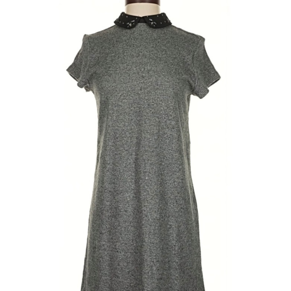 NWT LOFT Embellished Black Peter Pan Collared Knit Shift Dress in Gray Size L - Picture 11 of 13